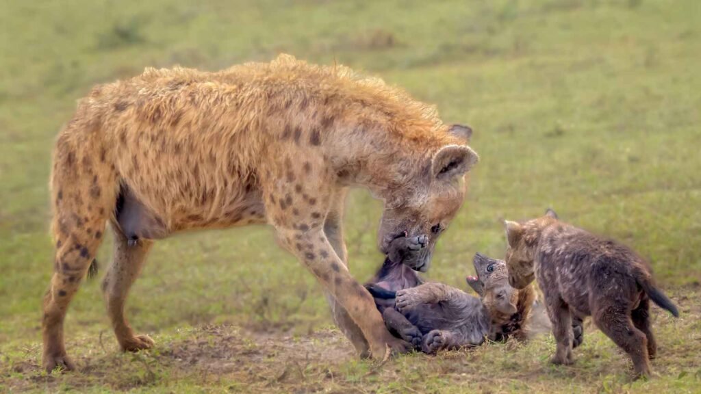 Hyena with two cubs
